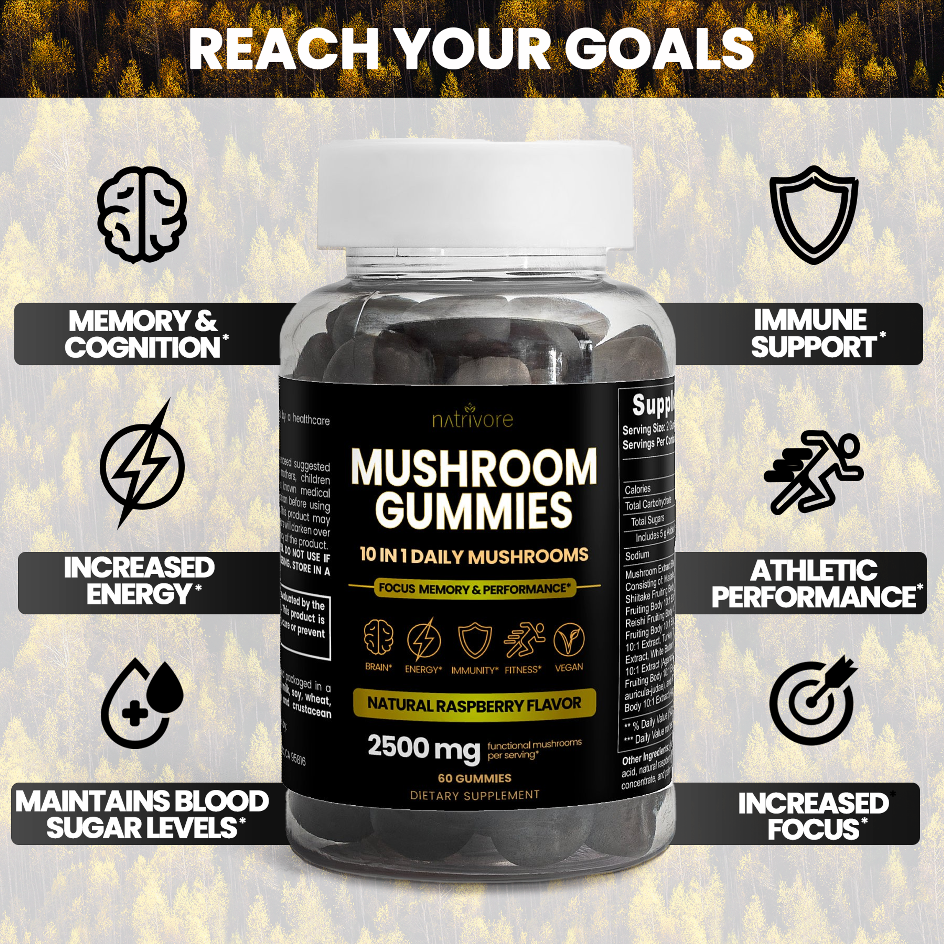 10-in-1 Mushroom Complex Gummies For Focus, Cognition, Health, & Performance