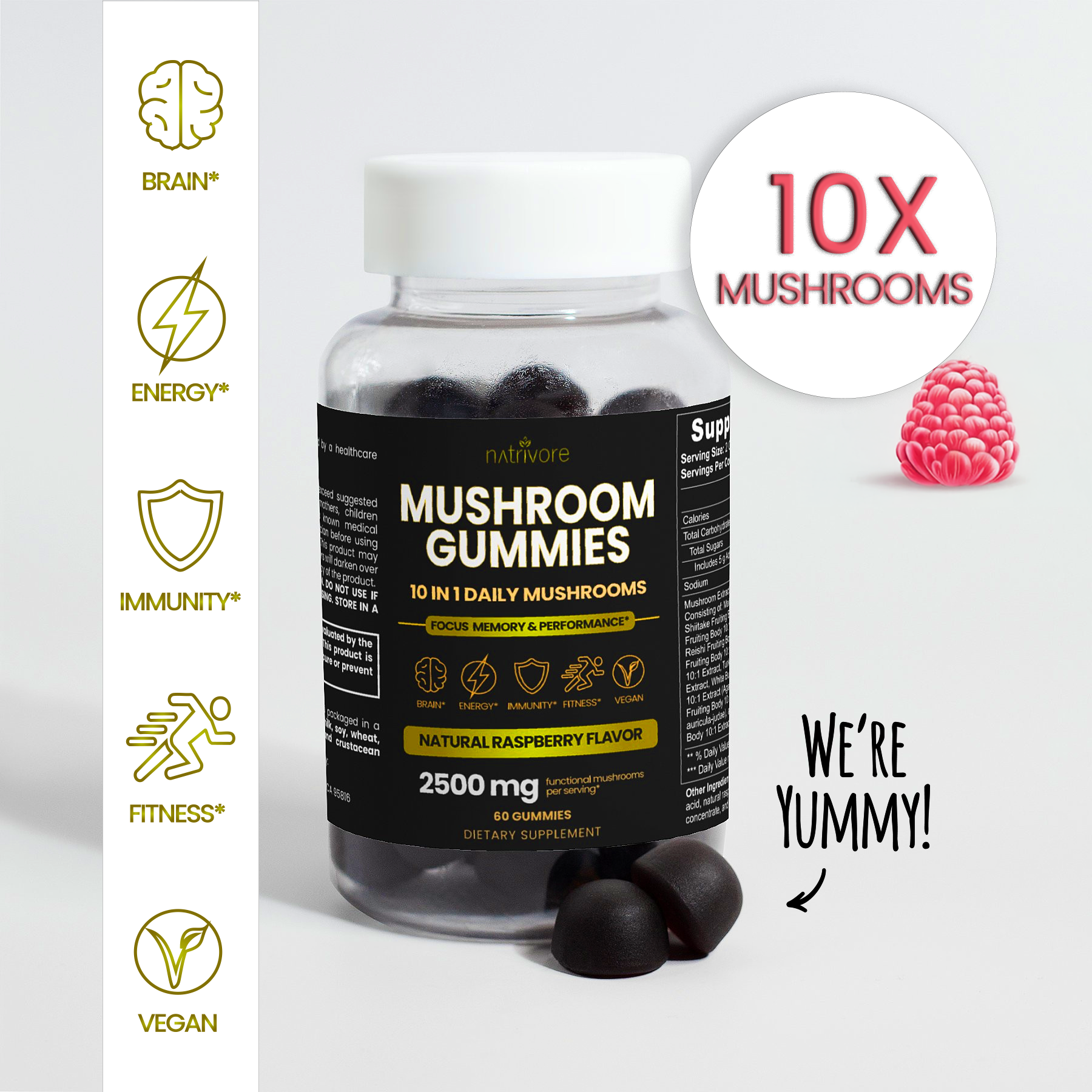 10-in-1 Mushroom Complex Gummies For Focus, Cognition, Health, & Performance